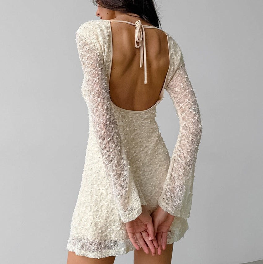 Damklänning – Jacquard – Slim Fit – Rund Hals – Lång Ärm – Elegant Stil