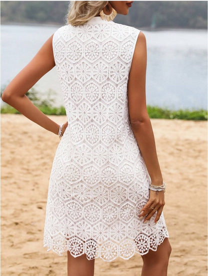 Damklänning - Ärmlös - Spetsöverdrag - V-ringning - A-linjeformad