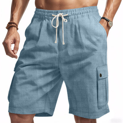 Herrshorts cargo – Avslappnad passform – Linnekänsla – Resårmidja – Flera fickor