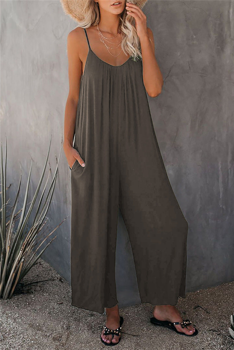 Dam Jumpsuit – Avslappnad Passform – Andningsbar Mix – Spagettiband – Hellång – Fickor