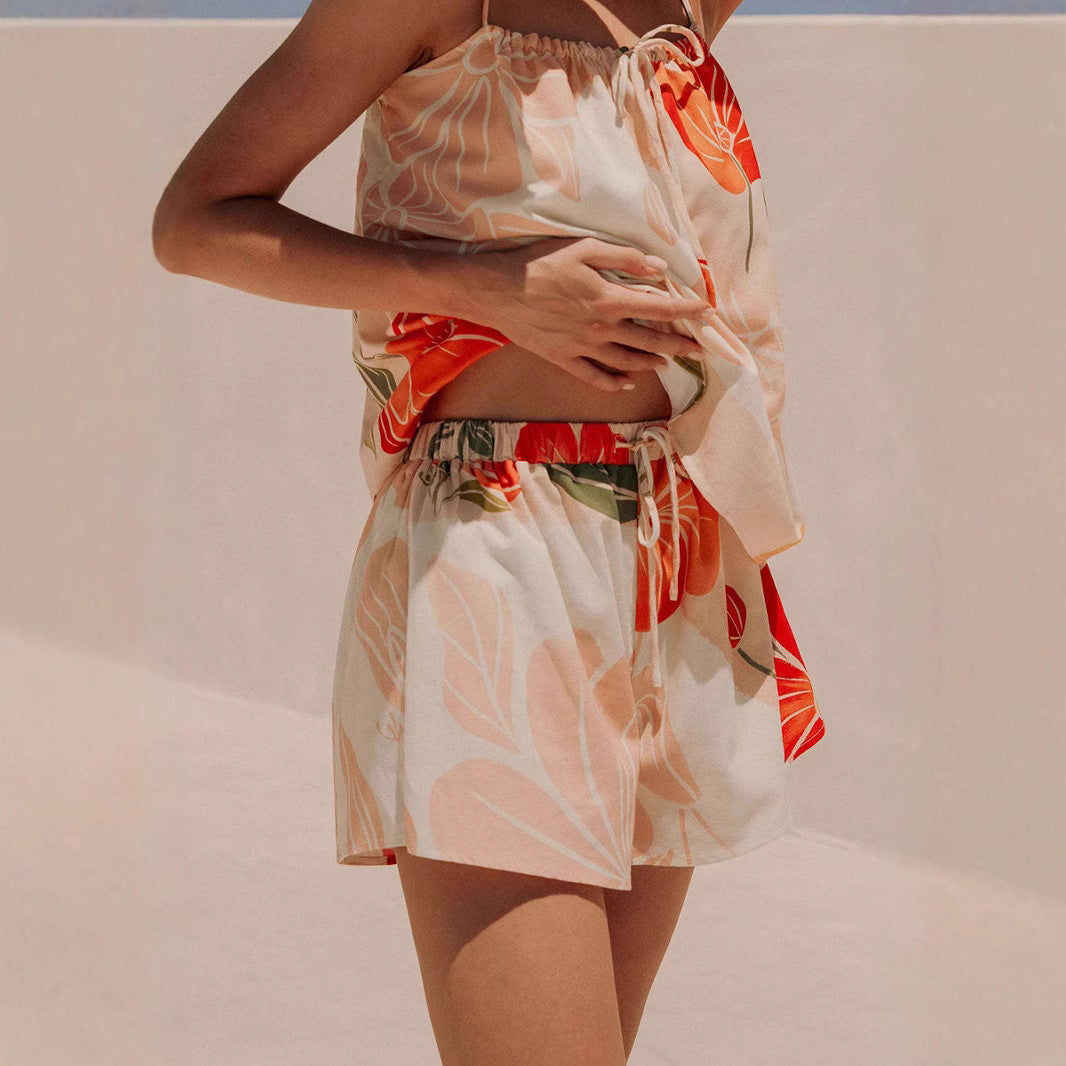 Damlinne – Lös Passform – Bomullsblandning – Spagettiaxelband – Blommigt Mönster