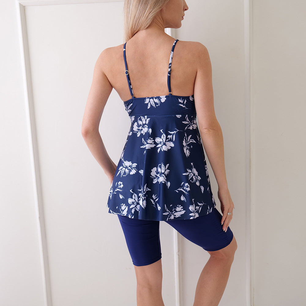 Baddräktklänning för kvinnor med shorts – A-linjeform – Justerbara spagettiband