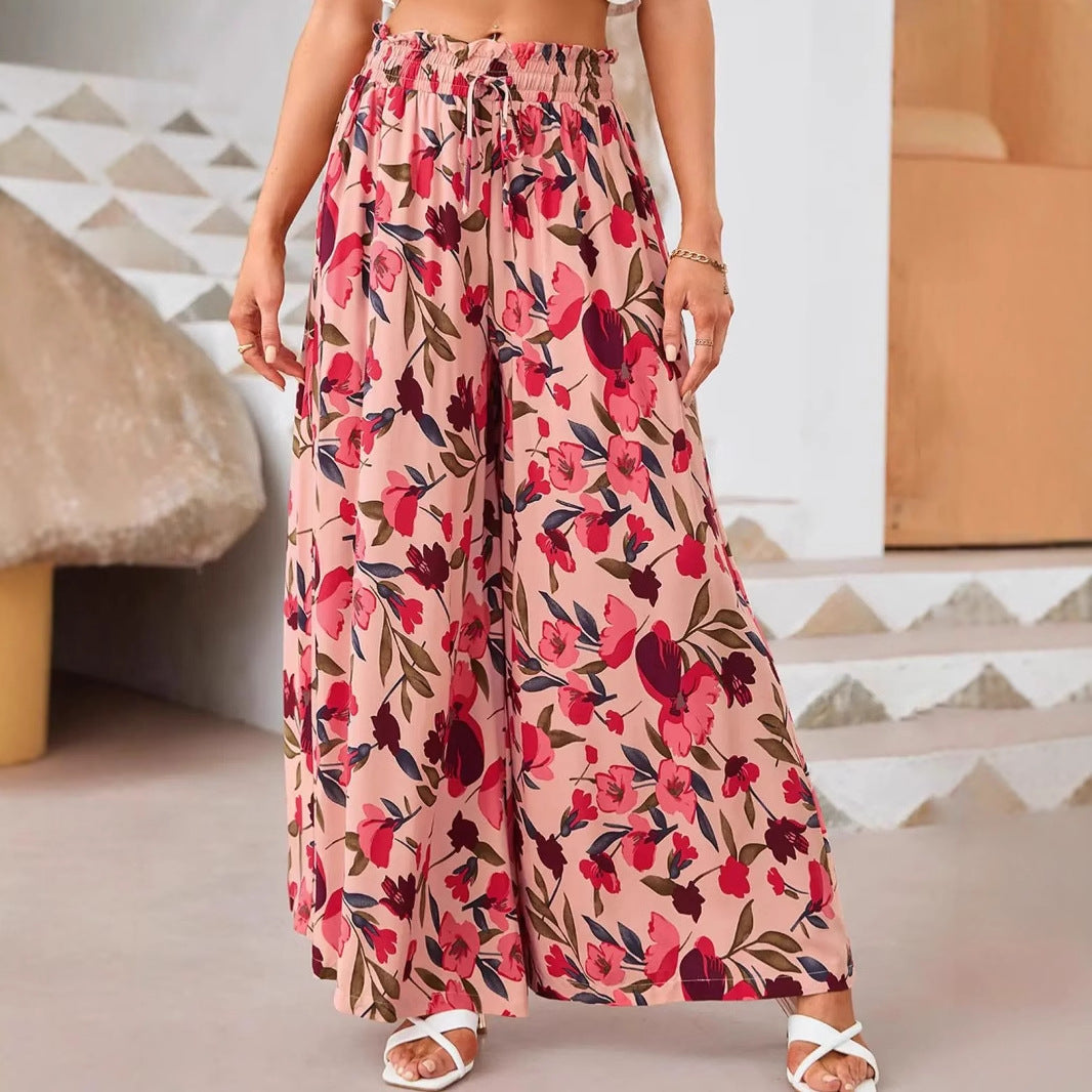 Dam Vida Byxor – Chiffon – Blommigt Mönster – Dragsko Midja – Full Längd
