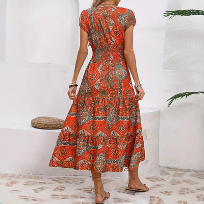 Damklänning med långa ärmar – V-ringning – A-linjeform – Lätt och andningsbar