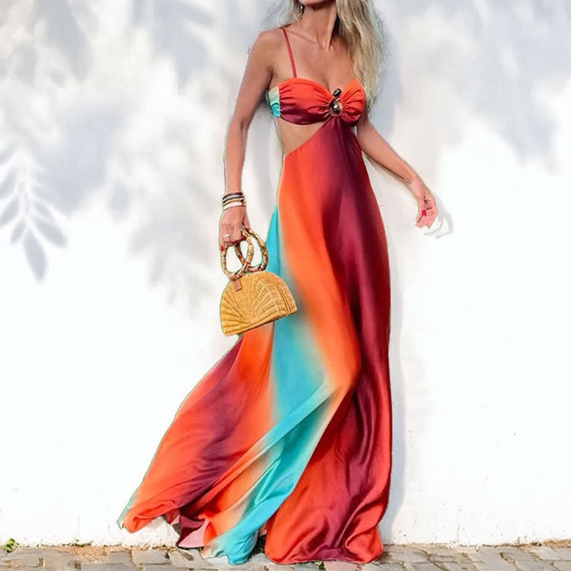 Damklänning maxi – Luftig passform – Spagettiband – Gradientdesign – Ringdetalj