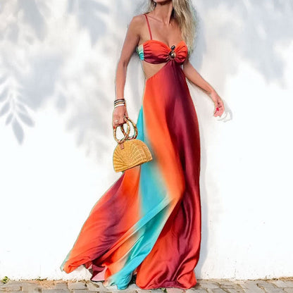 Damklänning maxi – Luftig passform – Spagettiband – Gradientdesign – Ringdetalj