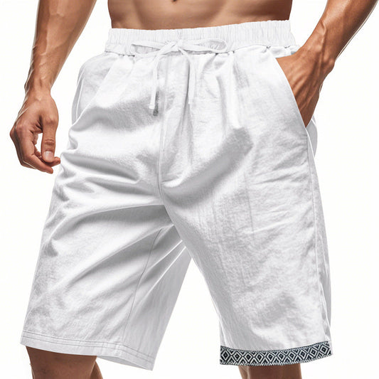 Herrshorts i linne – Lös passform – Dragsko i midjan – Boho-detalj – Andningsbara