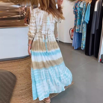 Damklänning Kaftan – Ledig Passform – Bomull – Tie-Dye – V-ringning – Midilängd
