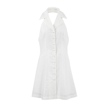 Damklänning – Halterneck – V-ringning – A-linjeformad – Linneblandning – Minilängd