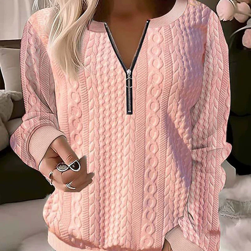 Damtröja Med Dragkedja – Kabelstickad – Avslappnad Passform – Ribbade Muddar