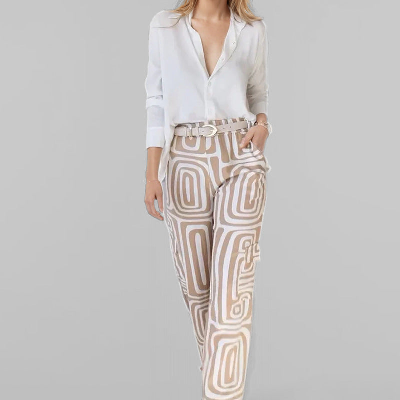 Damset med blus och byxor – bomullsblandning – lös passform – mönstrade byxor