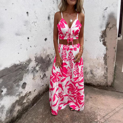 Damset – Kort Topp med Knytband – Lång Fladdrig Kjol – Andningsbart Tyg