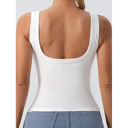 Dam Crop Top – Slim Fit – Ribbad Bomull – Breda Axelband – Fyrkantig Halsringning