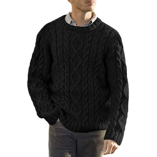 Herrtröja – Kabelstickad – Oversized Passform – Rund Halsringning – Lång Ärm