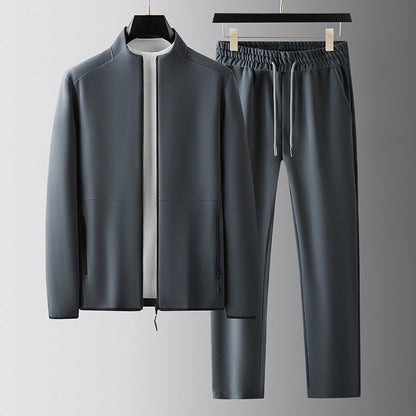 Herr Tracksuitset – Avslappnad Passform – Zip-Jacka med Ståkrage – Elastisk Midja
