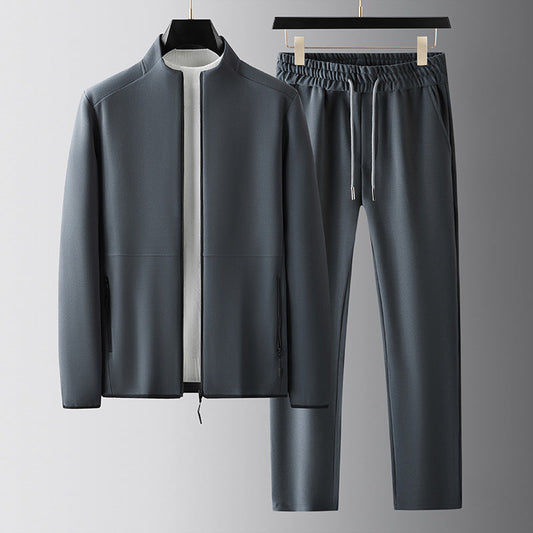 Herr Tracksuitset – Avslappnad Passform – Zip-Jacka med Ståkrage – Elastisk Midja