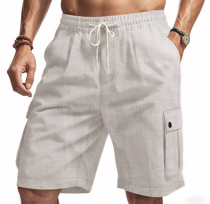 Herrshorts cargo – Avslappnad passform – Linnekänsla – Resårmidja – Flera fickor