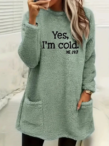Dam sweatshirt – Oversize passform – Dubbelsidig fleece – Lång ärm – Bokstavstryck – Fickor