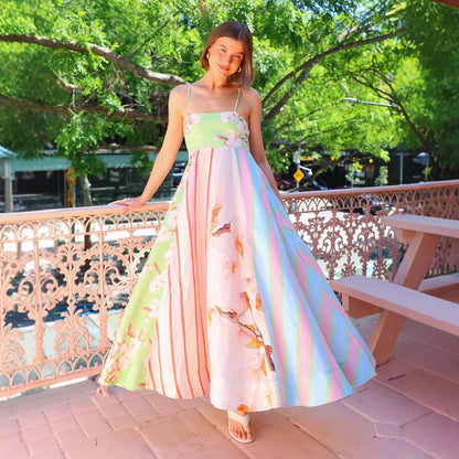 Damklänning – Spagettiband – Lätt Bomull – Lös Passform – Maxilängd – Konstnärligt Mönster