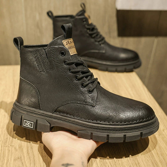 Herrankelboots – Snörning – Robust Texturerad Ovandel – Räfflad Gummisula