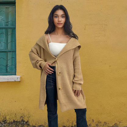 Damkofta – Oversized Passform – Stickad Struktur – Knäppning – Fickor – Lår­lång