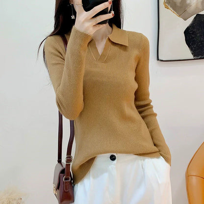 Damstickad Tröja – Slim Fit – Ribbad Struktur – Krage – Lång Ärm