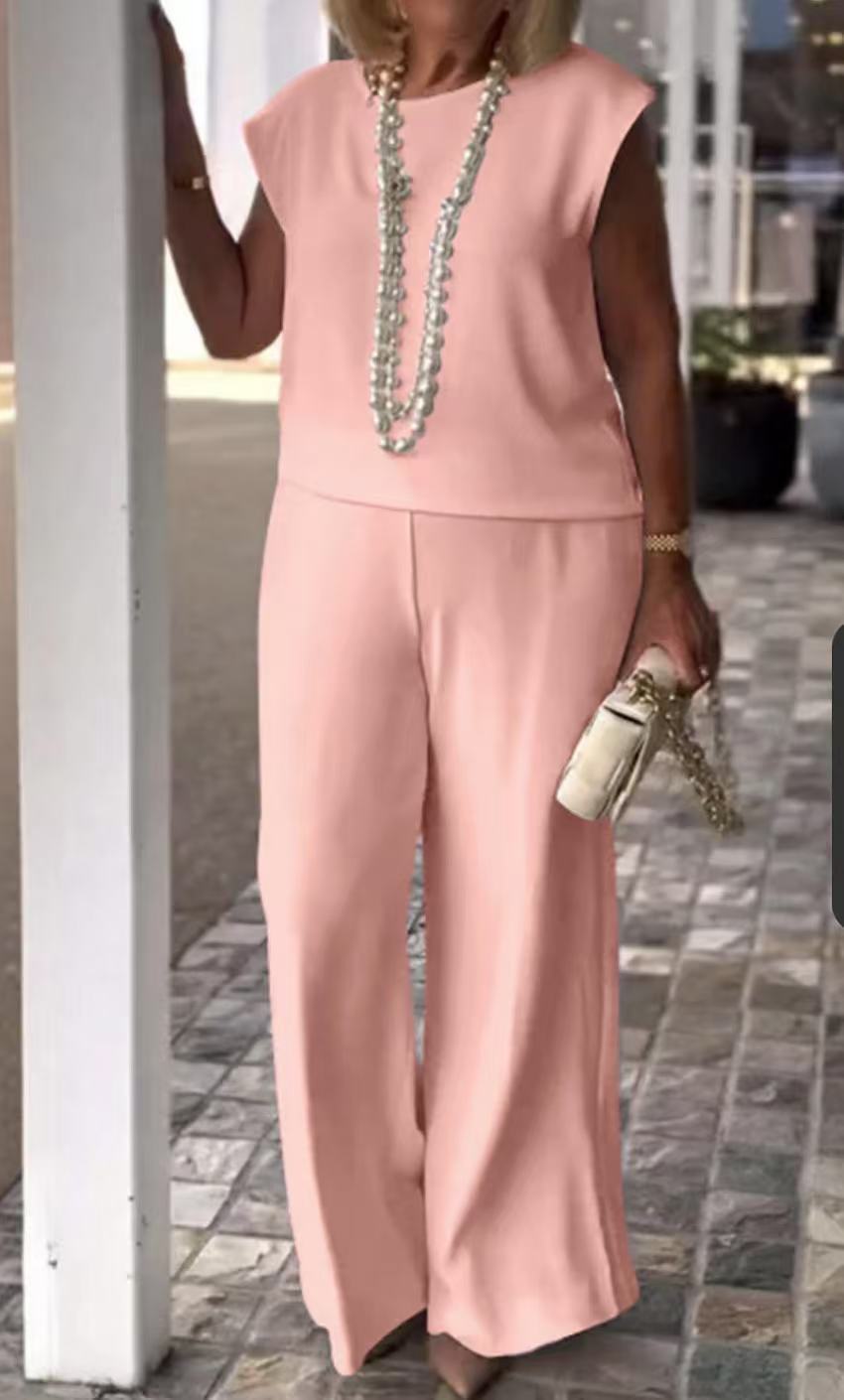 Damklädset – Ärmös Topp – Vida Byxor – Elegant Avslappnad Passform