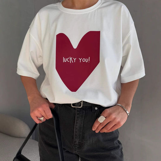 Dam T-shirt – 100% Bomull – Oversized Passform – Grafiskt Tryck – Rundhals Casual