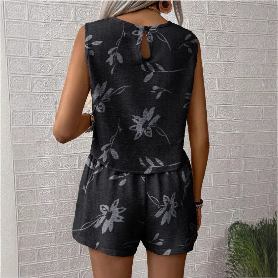 Damset med linne och shorts – Avslappnad passform – Andningsbar naturfiber – Printdetaljer