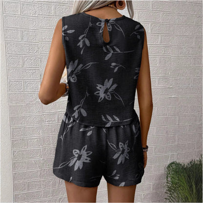 Damset med linne och shorts – Avslappnad passform – Andningsbar naturfiber – Printdetaljer