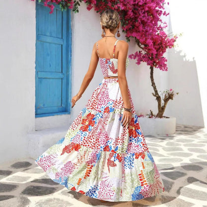 Damset – Ärmlös Crop Top – A-linjekjol i Bomullsblandning – Lätt och Andningsbar