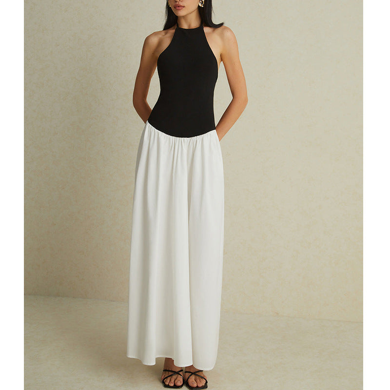 Damklänning – Hellång – Halterneck – Bar rygg – Figurnära liv – Chiffongkjol