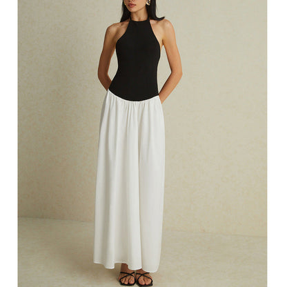 Damklänning – Hellång – Halterneck – Bar rygg – Figurnära liv – Chiffongkjol