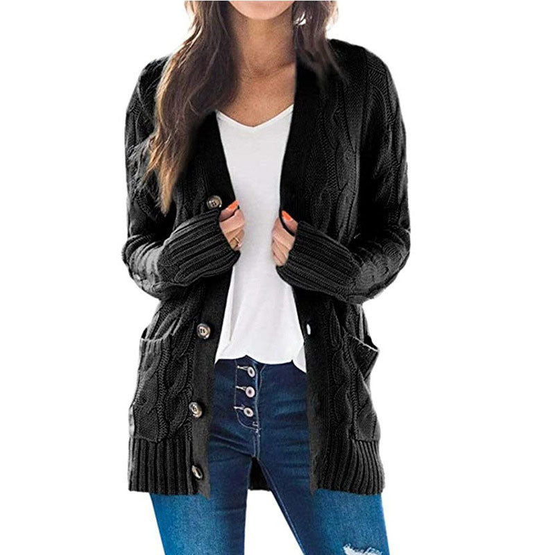 Damkofta – Avslappnad Passform – Ullmixstickning – Knäppning – Fickor – Medellängd