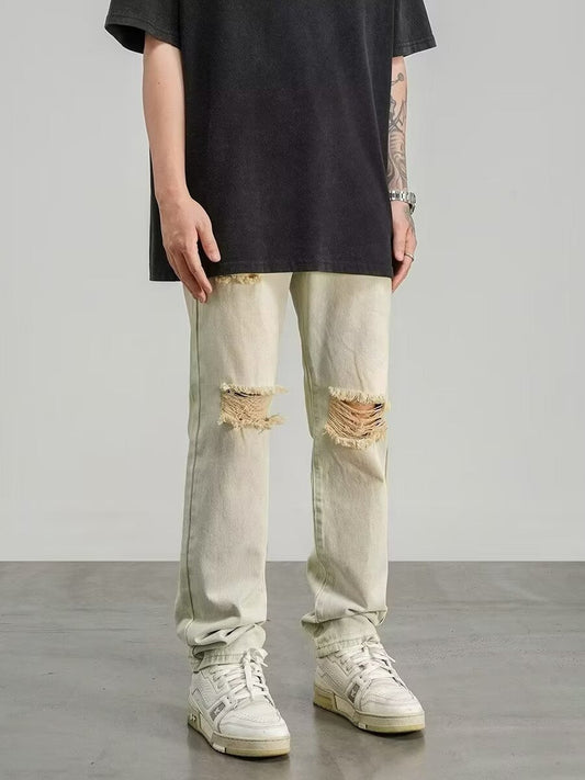 Herrjeans – Slim Fit – Raka Ben – Distresserad Denim – Avslappnad Streetstil