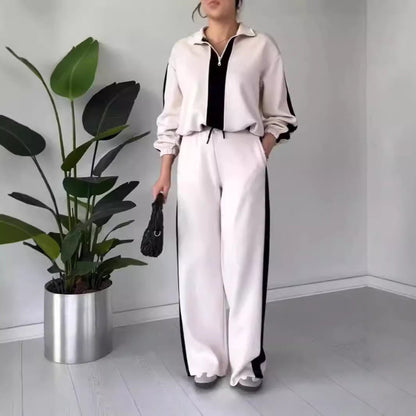 Damset i två delar – Avslappnad passform – Dragkedjekrage – Vida ben – Andningsbart tyg