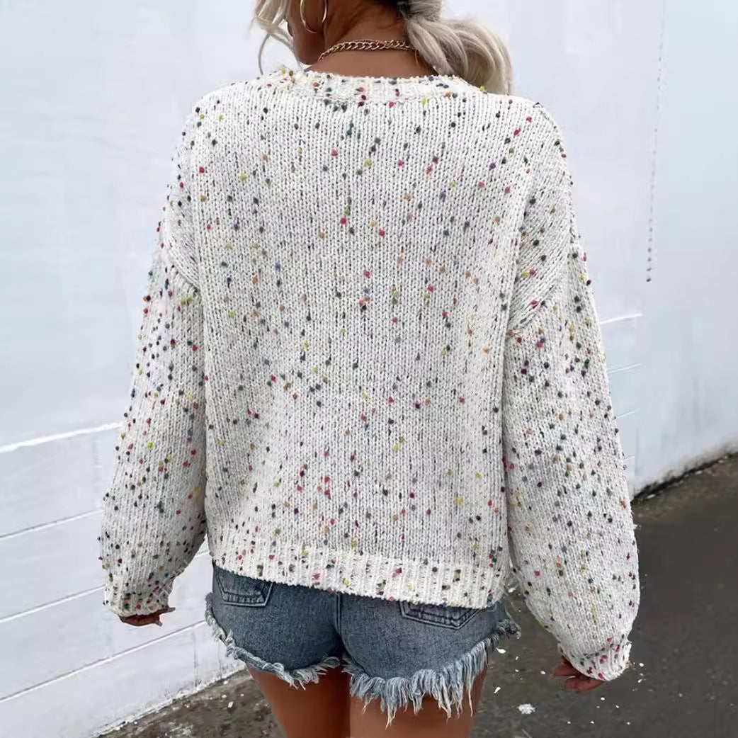 Damtröja – Mjukstickad – Avslappnad Passform – Ribbad Kant – Stänkmönster