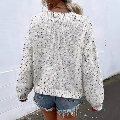 Damtröja – Mjukstickad – Avslappnad Passform – Ribbad Kant – Stänkmönster