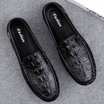 Herrloafers – Slip-On Design – Lyxig Präglad Yta – Metallspänne – Elegant Passform