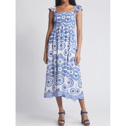 Damklänning midi – Bomull – Avslappnad passform – Fyrkantig ringning – Volangärm