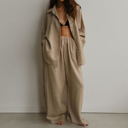 Damset med skjorta och byxor – Linneblandning – Oversize passform – Ledig stil