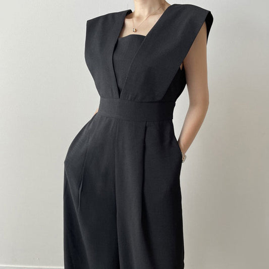 Dam Jumpsuit – Ärmlös – Figurnära Passform – Hög Midja – Vida Ben – Hellång
