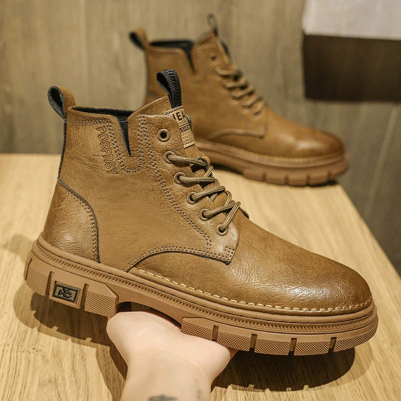 Herrankelboots – Snörning – Robust Texturerad Ovandel – Räfflad Gummisula