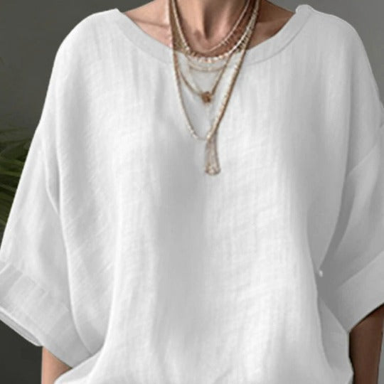 Women’s Relaxed Fit Lightweight Blouse with Short Dolman Sleeves