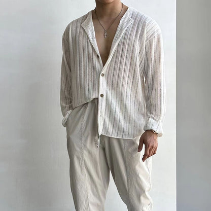 Herrkofta – Slim Fit – V-ringning – Lättstickad och Andningsbar – Knäppning Fram