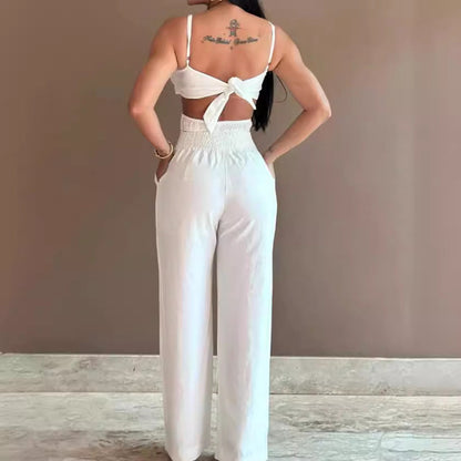 Dam Jumpsuit – Vid Ben – Spagettiaxelband – Cut-Out – Rosett – Bar Rygg