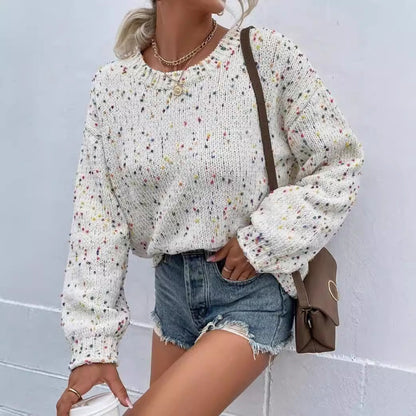Damtröja – Mjukstickad – Avslappnad Passform – Ribbad Kant – Stänkmönster