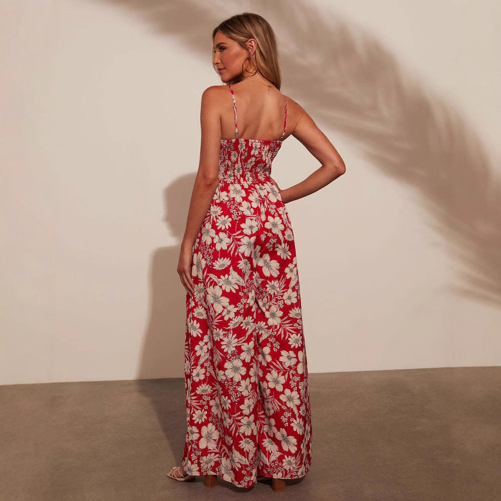 Damoverall – Blommigt Mönster – Smockliv – Vida Ben – Spagettiband – Luftigt Material