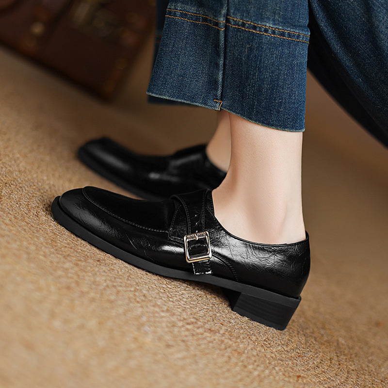 Damloafers – Klassisk Passform – Spänndetalj – Strukturimitation – Låg Klack