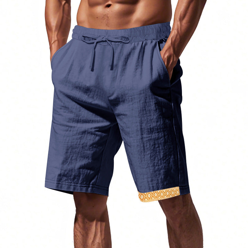 Herrshorts i linne – Lös passform – Dragsko i midjan – Boho-detalj – Andningsbara
